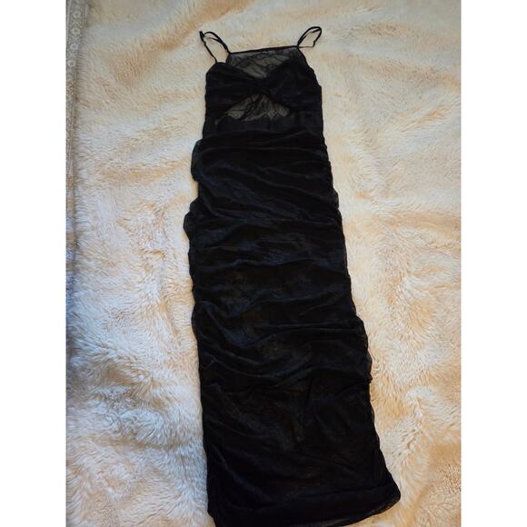 For Love And Lemons Black Lacey Mermaid dress stomach cut out front tie size M - Picture 6 of 6